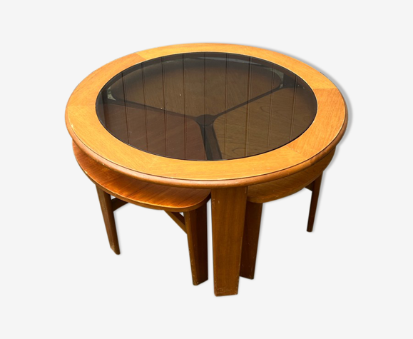 Scandinavian coffee table trundle and smoked glass