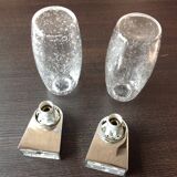 Pair of vintage 1970s-80s glass and chrome wall lights with teardrop shapes