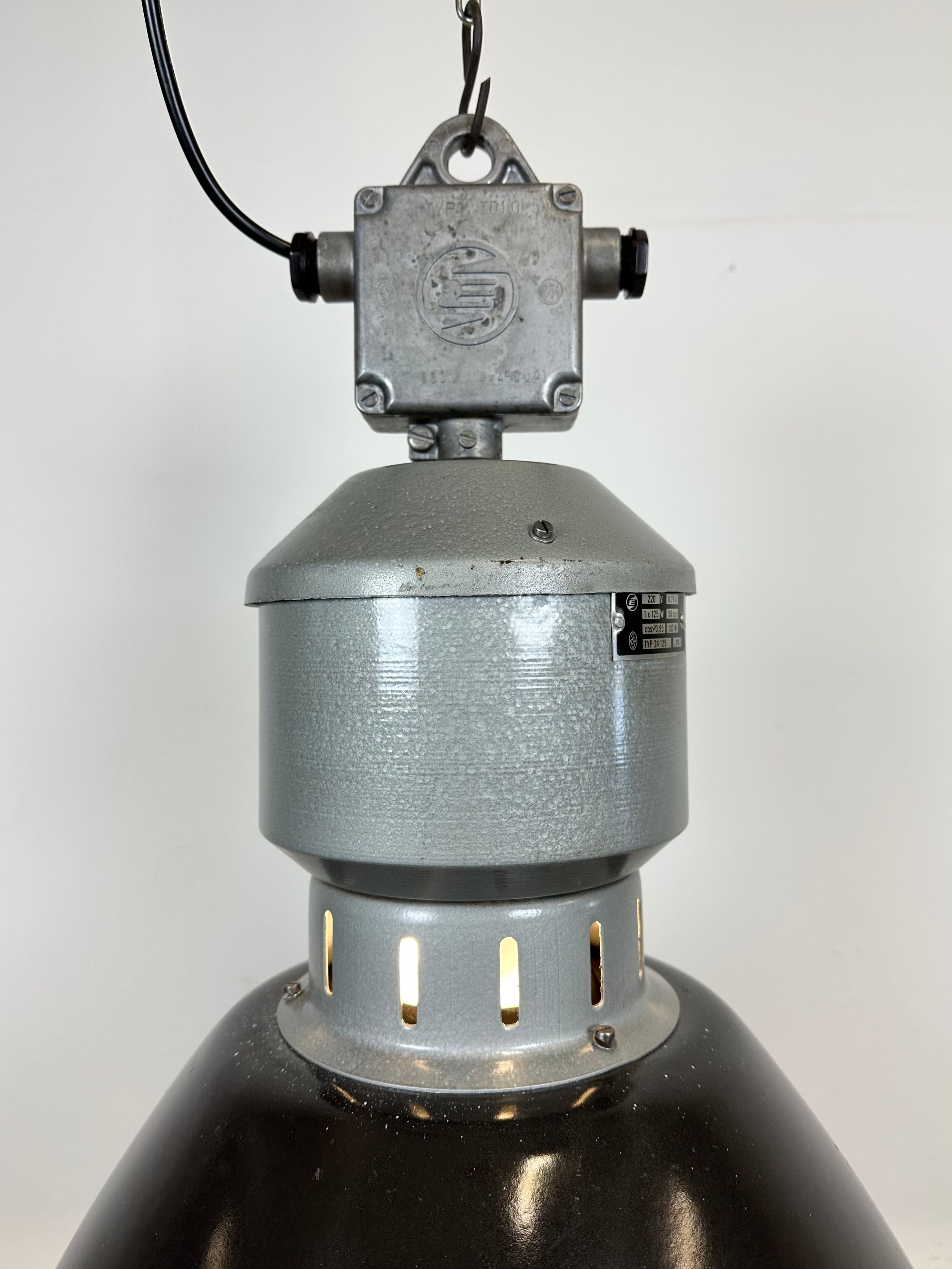 Industrial black enamel pendant lamp from Elektrosvit 1960s