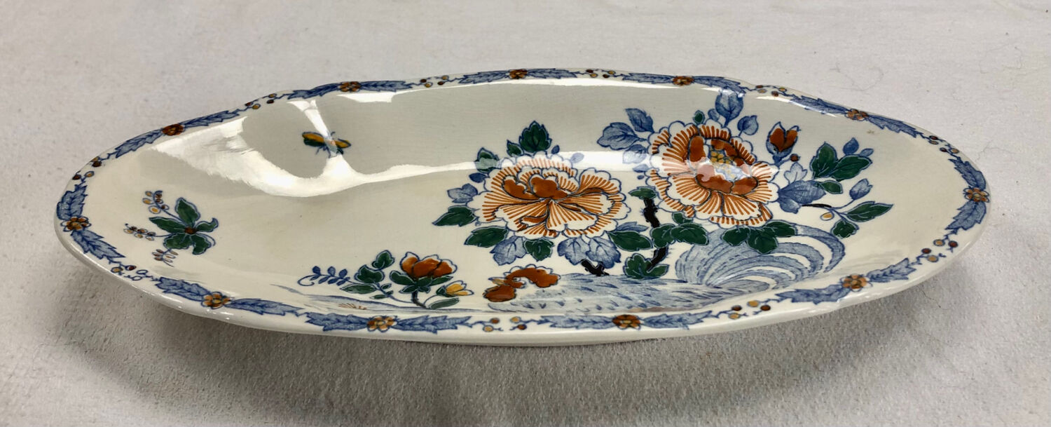 Old Gien rooster peony dish 1938/1960
