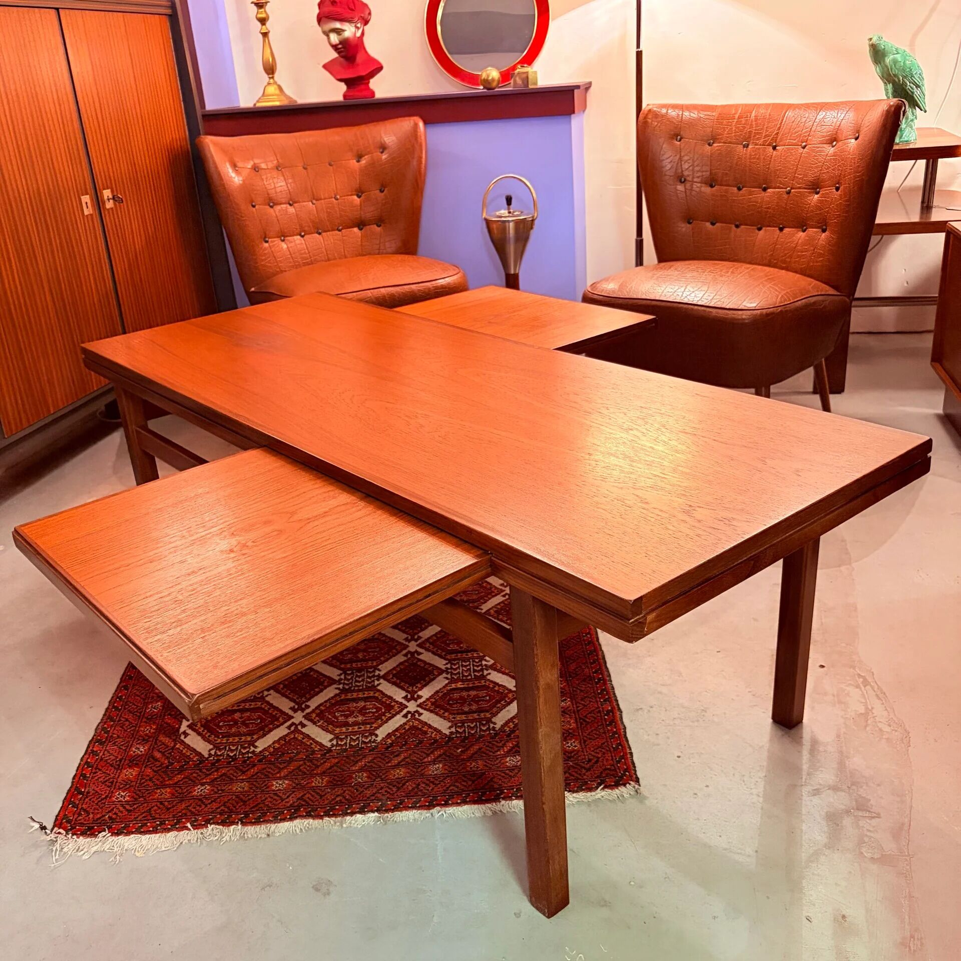 Table basse extensible des années 50, en placage de teck