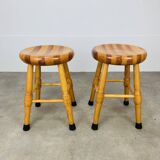 Pair of brutalist solid wood stools