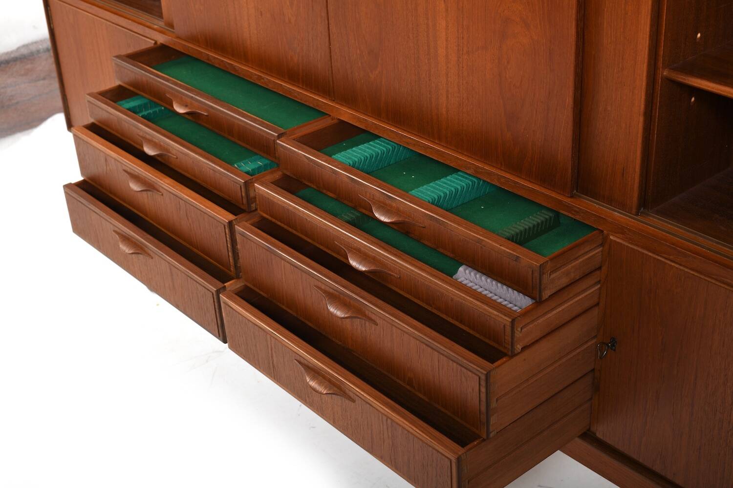 High Quality Danish Highboard with Brass Handle Inlays 1950s