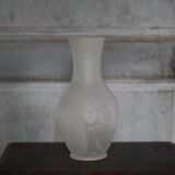 Vintage Italian vase, frosted molded glass vase with floral motifs, pot a f