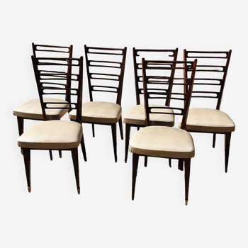 6 Monobloc mahogany chairs 50/60