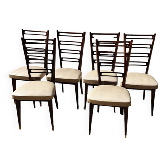 6 Monobloc mahogany chairs 50/60