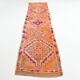 Tapis Kilim Vintage Orange et Rose, Motifs Géométriques, 77x326 Cm