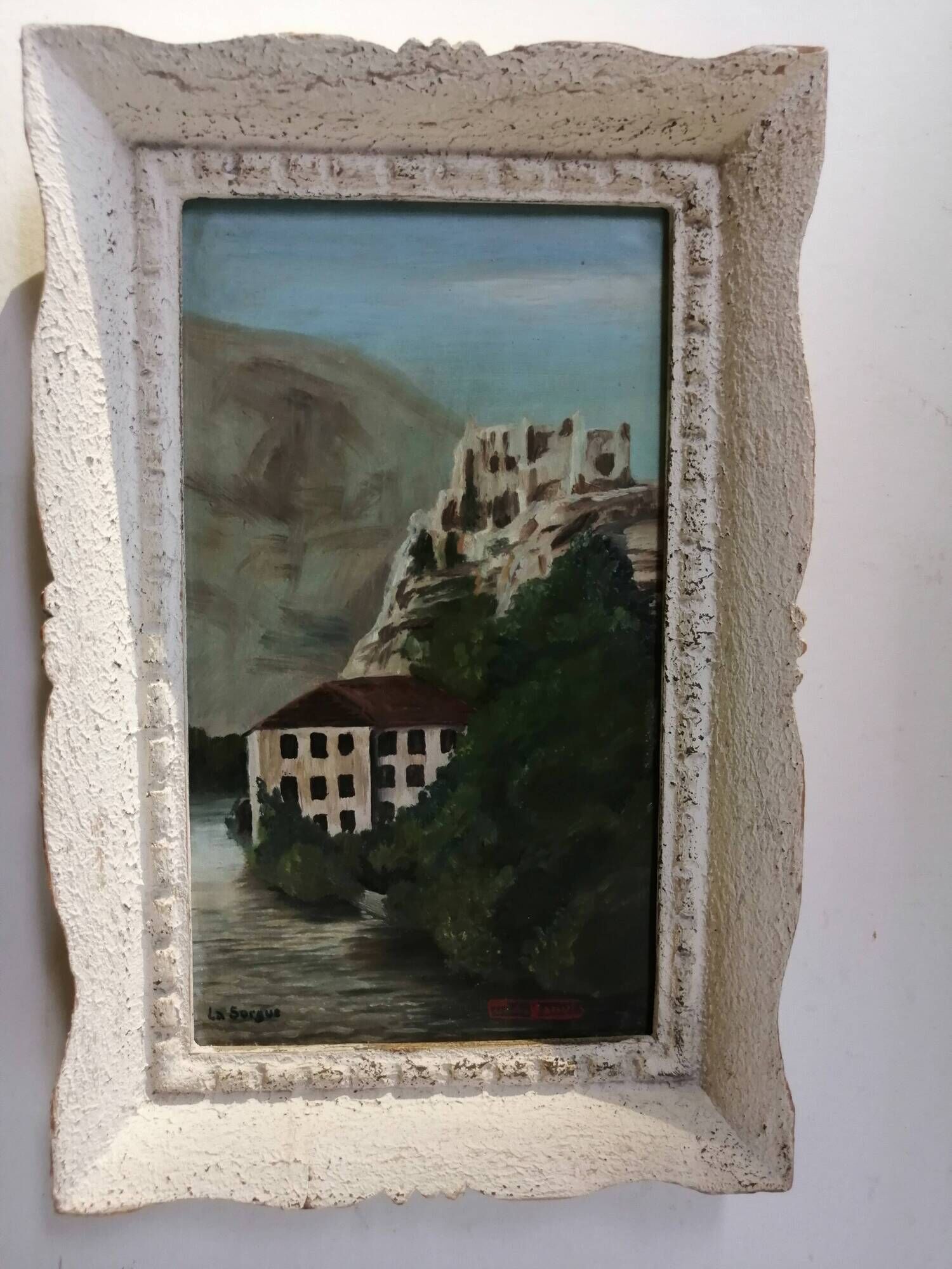 The Castle of Petrarch and the Oil Sorgues on ancient panel.
