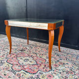 Small wooden coffee table with a mirror from the 1950s.