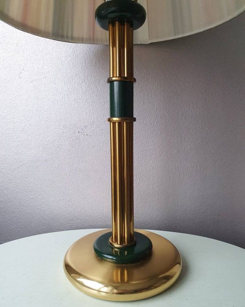 Brass lamp with pleated cap, 70s, Hollywood Regency