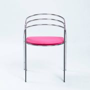 Set of Four Midcentury Italian Dining Chairs in Chrome and Pink Velvet