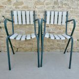 Pair of wooden and metal armchairs from the 60s