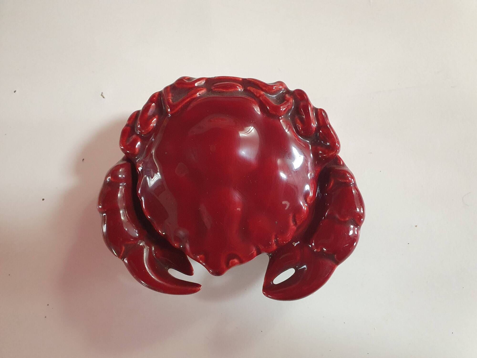 burgundy red slip ceramic box in the shape of a vintage crab