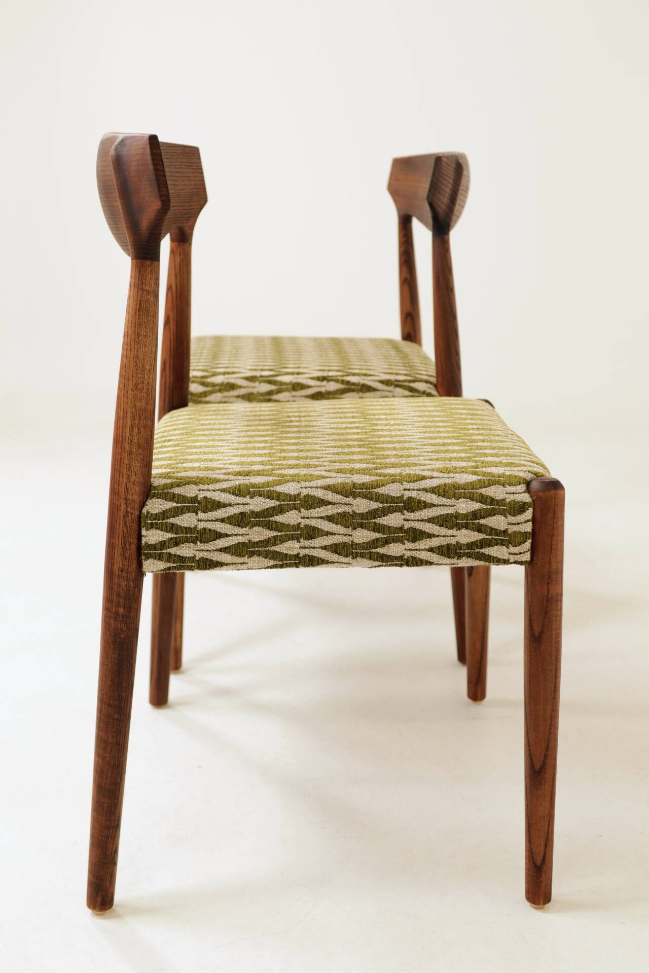 Set 2 Dining Chairs Solid Wood Ash Green Jacquard Fabric
