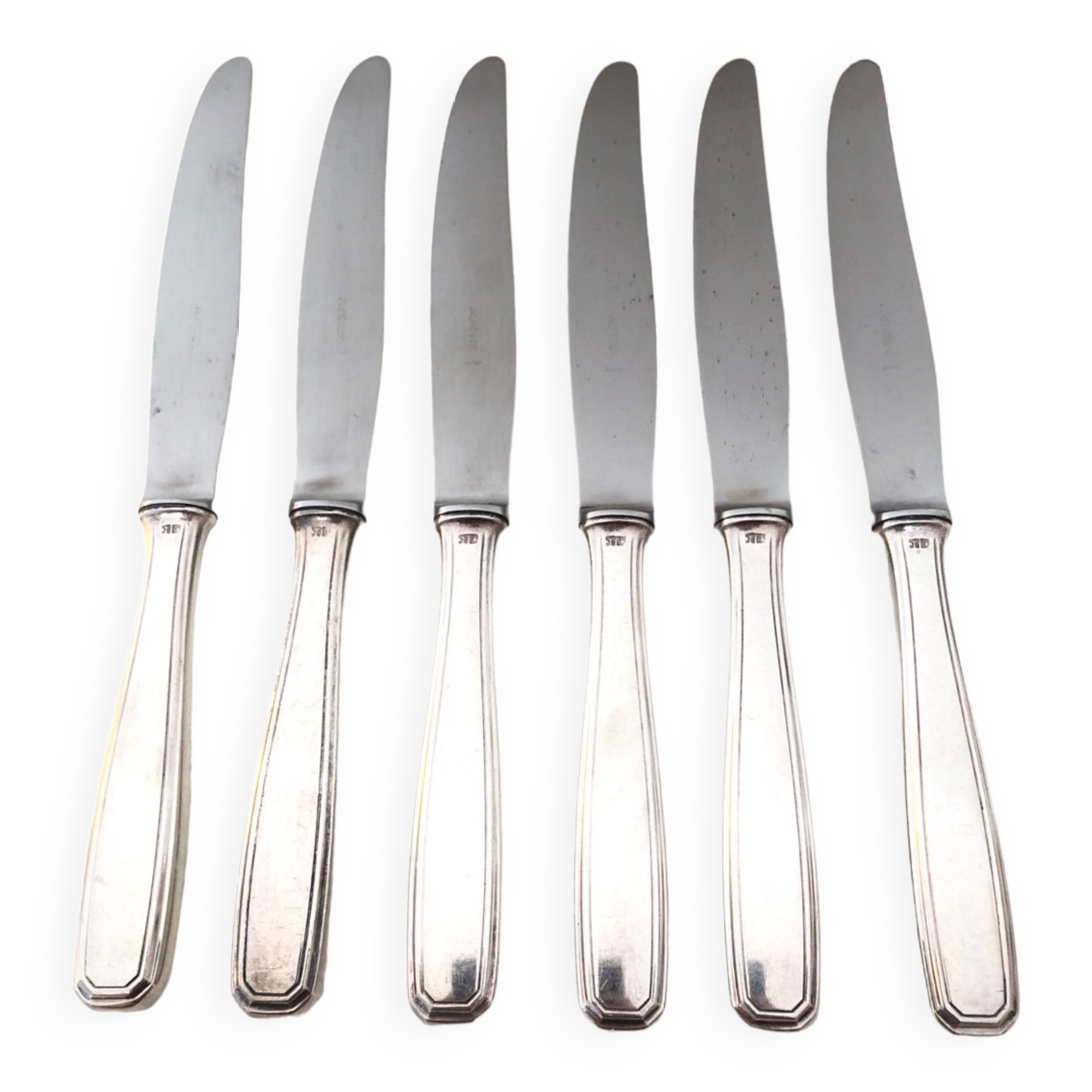 6 couteaux métal argenté, 1930