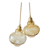 Duo of amber glass pendant lights