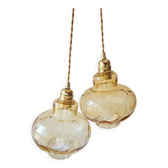Duo de suspensions en verre ambré