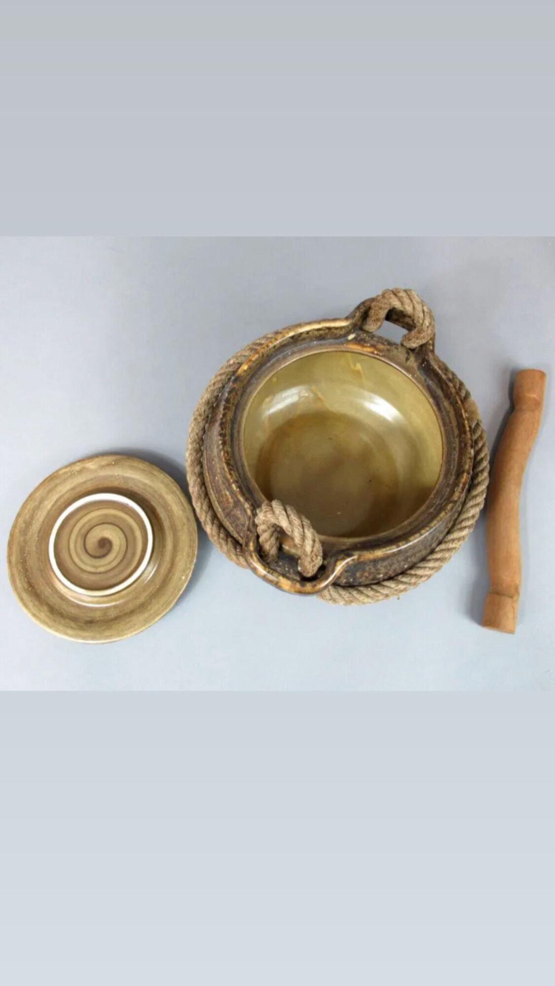 Ceramic set of soup tureen and plates Potier de l'Abbaye 1960 - 11 pieces