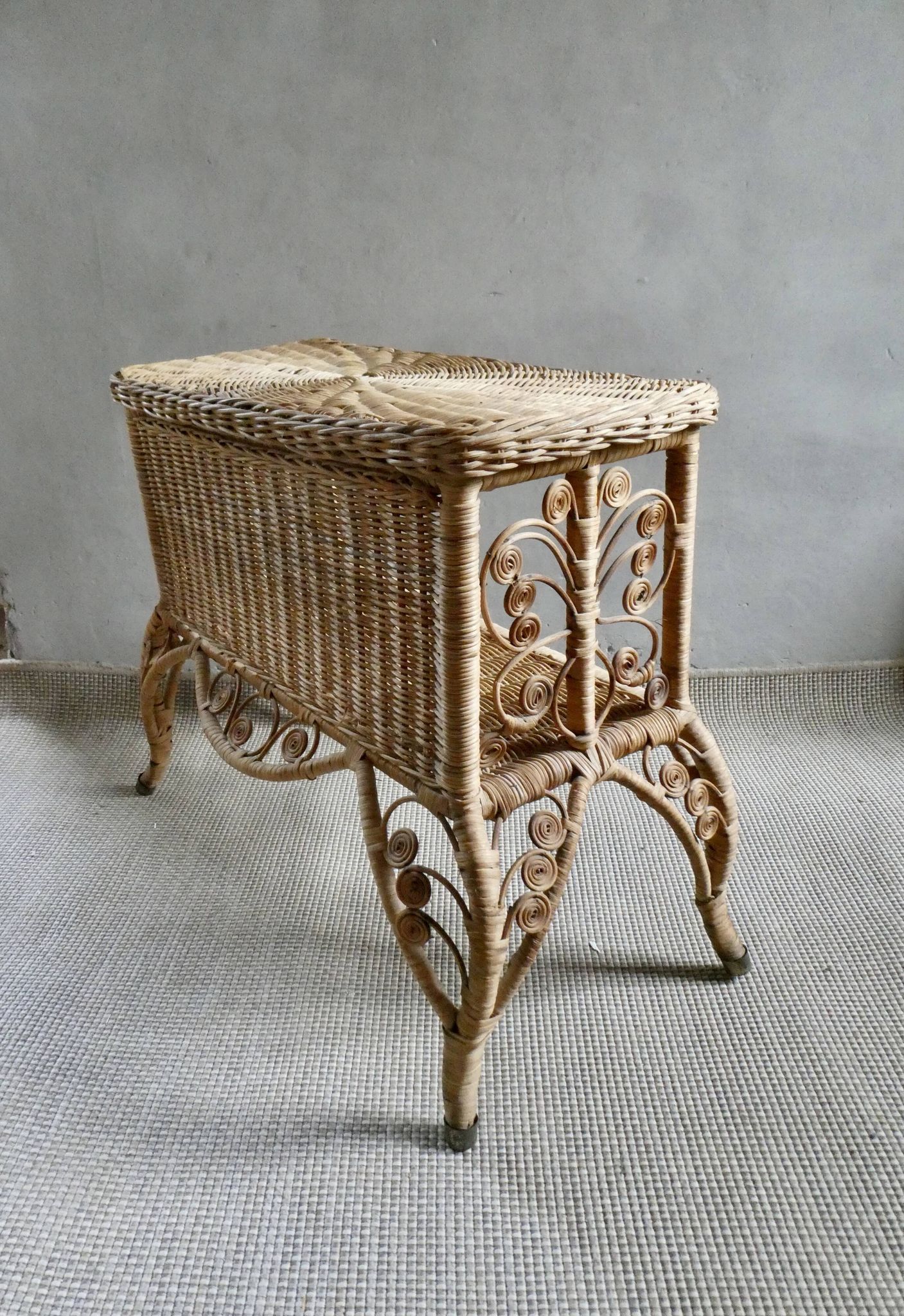 Wood and rattan bedside table, butterflies