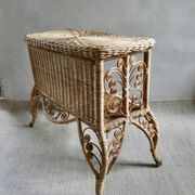 Wood and rattan bedside table, butterflies