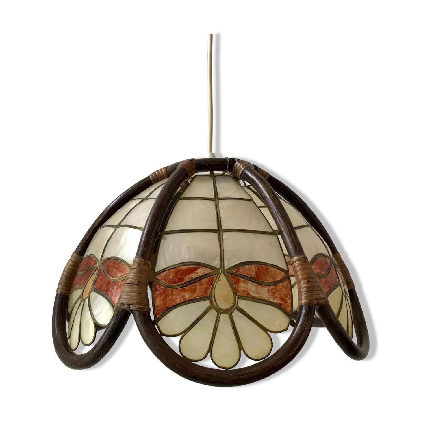 Suspension in mother-of-pearl and bamboo / rattan 70s