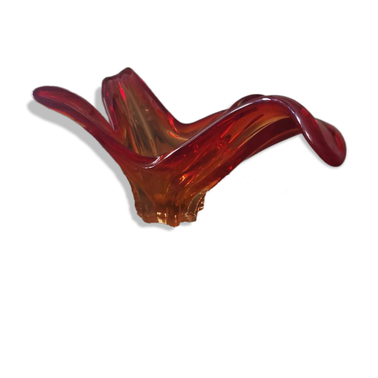 Large orange-red blown glass bowl