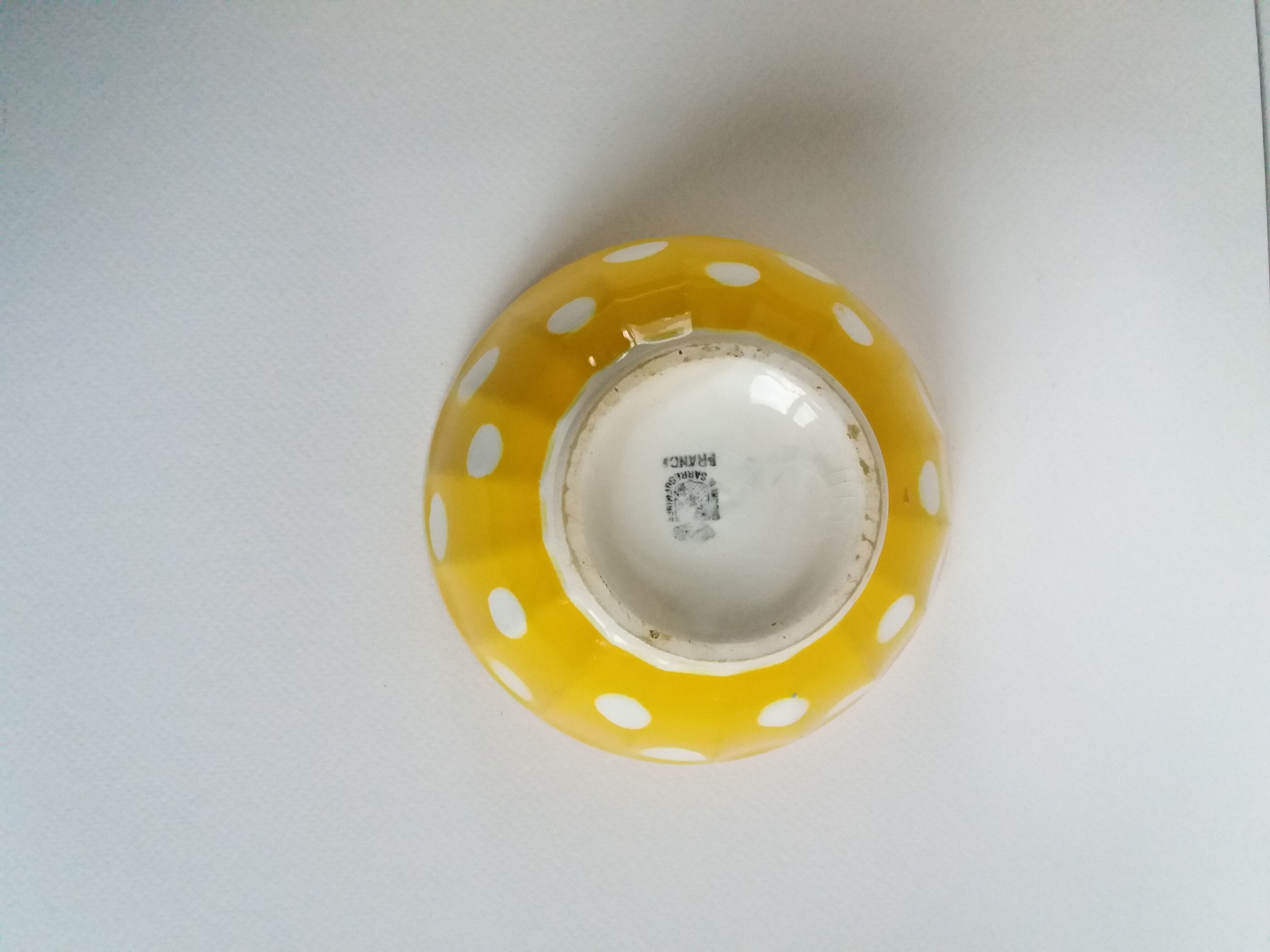 Yellow Bowl with white polka dots Sarreguemines