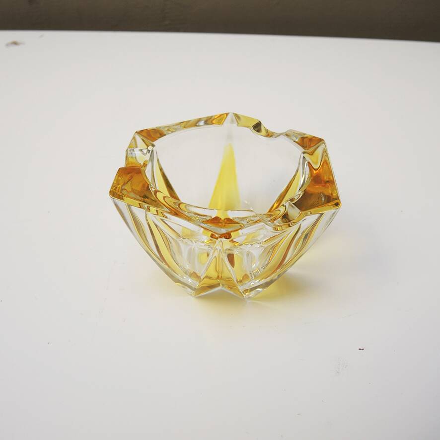 Antique clear & yellow cut crystal ashtray