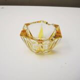 Ancien cendrier en cristal taillé transparent & jaune