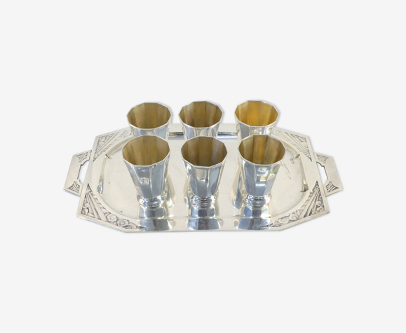 Service a liqueur digestif art deco en métal argenté