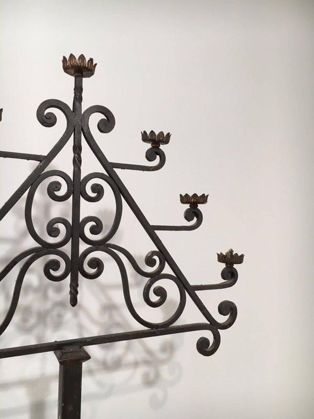 Seven-Arm Wrought Iron Floor Lamp, Art Deco, French Work,