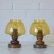 Pair Vintage Amber Glass Bedside Lamps, Copper Wood, Yugoslavia 1980s