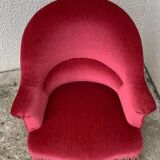 Old raspberry velvet toad armchair