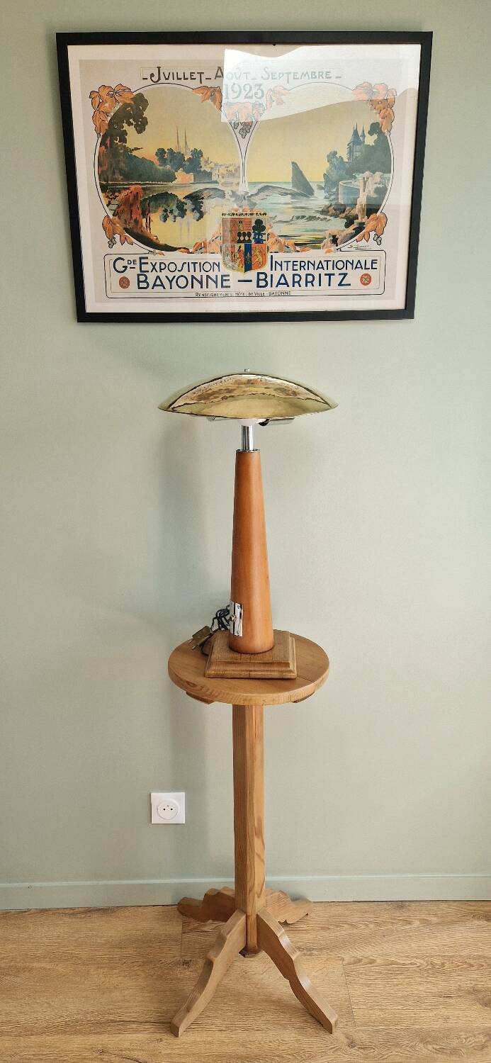 Large nautical lamp in wood and brass from the 80s