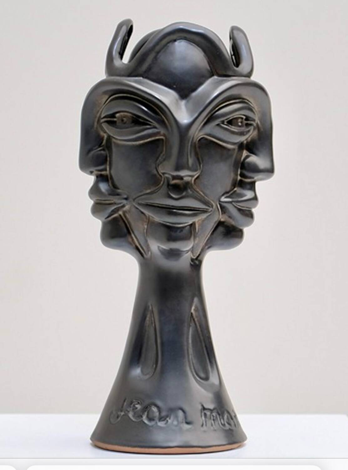 Vase sculpture with four faces by Jean Marais Vallauris
