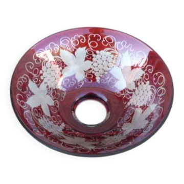 Coupe saladier en cristal doublé grenat Verre de Boheme motifs raisins