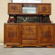 Grand buffet 2 corps en noyer et marbre