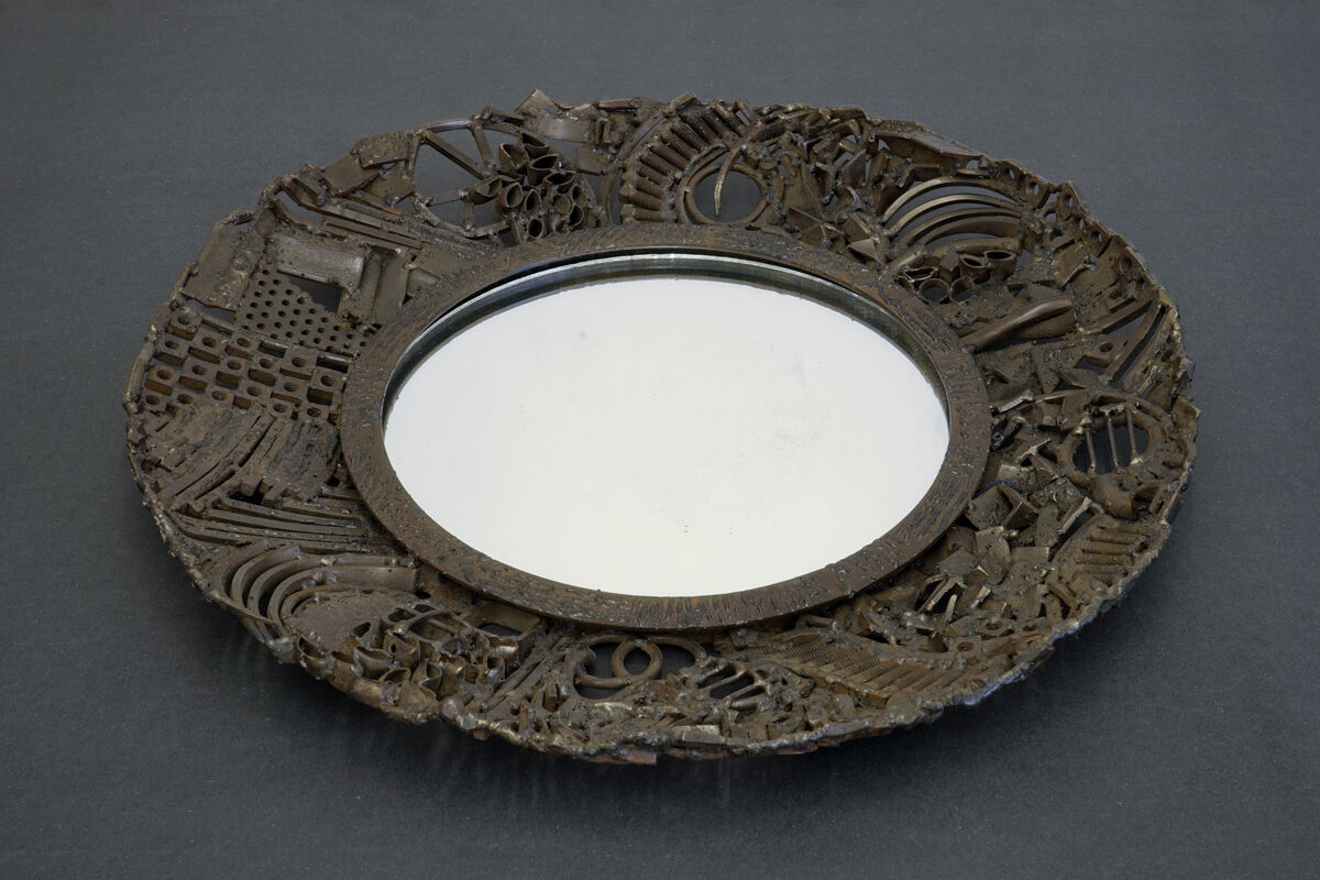Brutalist metal mirror, 1950 - 52cm