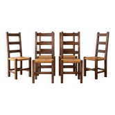 Set of 6 rustic wooden and straw chairs