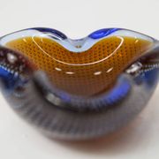 Cendrier Murano verre bullé orange bleu et transparent 1960