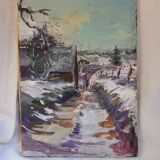 Oil on canvas, landscape under the snow, Jacques Wallart