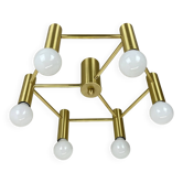 Brass Italian Stilnovo Style Atomic Space Age Ceiling Light Sconces, Italy