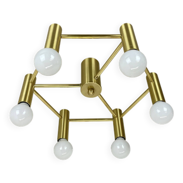 Brass Italian Stilnovo Style Atomic Space Age Ceiling Light Sconces, Italy