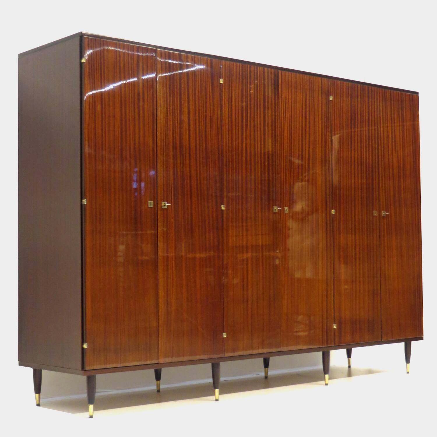 Large vintage mid century modern 6-door wardrobe in teak, 1960s