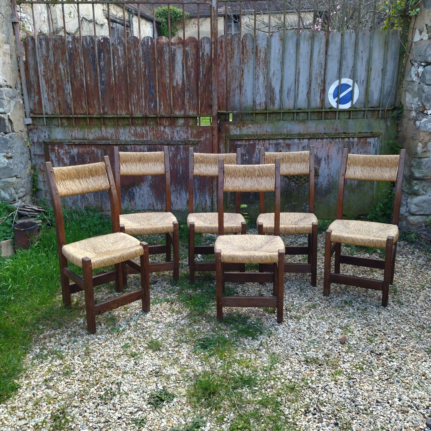 6 brutalist straw chairs from the 60s