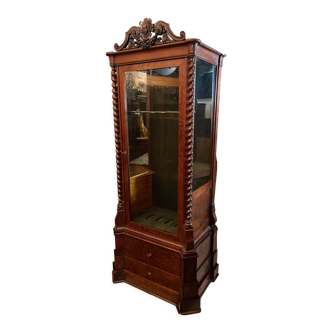 Glazed mahogany gun cabinet with pediment Diane Chasseresse Restoration period