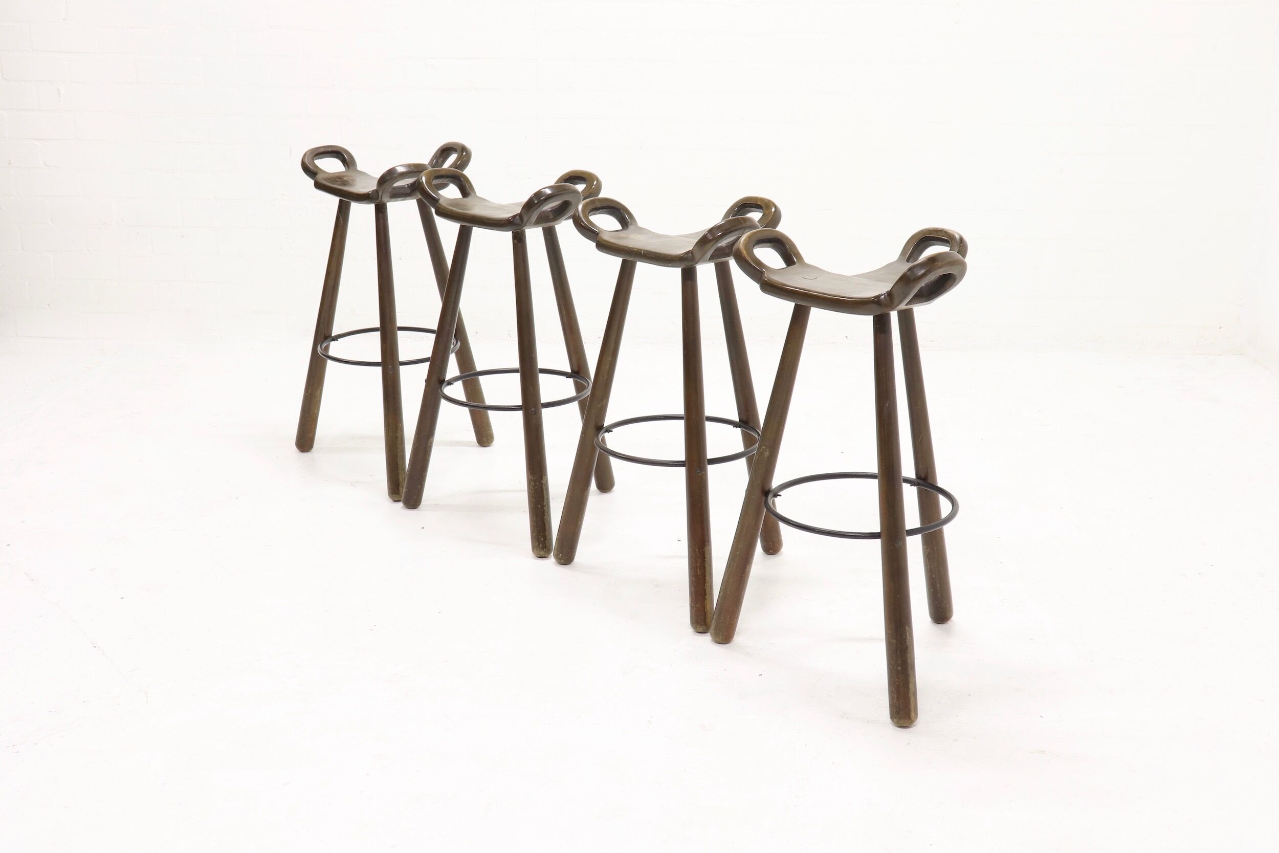 Set of 4 brutalist spanish marbella bar stools, 1950