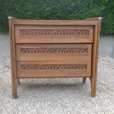 Vintage oak and rattan chest of drawers