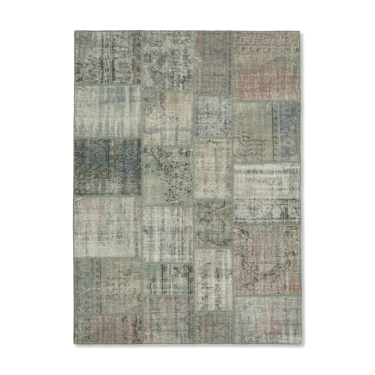 Handwoven turkish contemporary 176 cm x 242 cm grey patchwork carpet