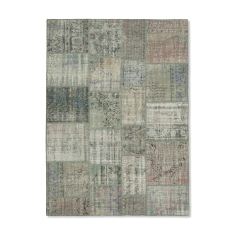 Handwoven turkish contemporary 176 cm x 242 cm grey patchwork carpet